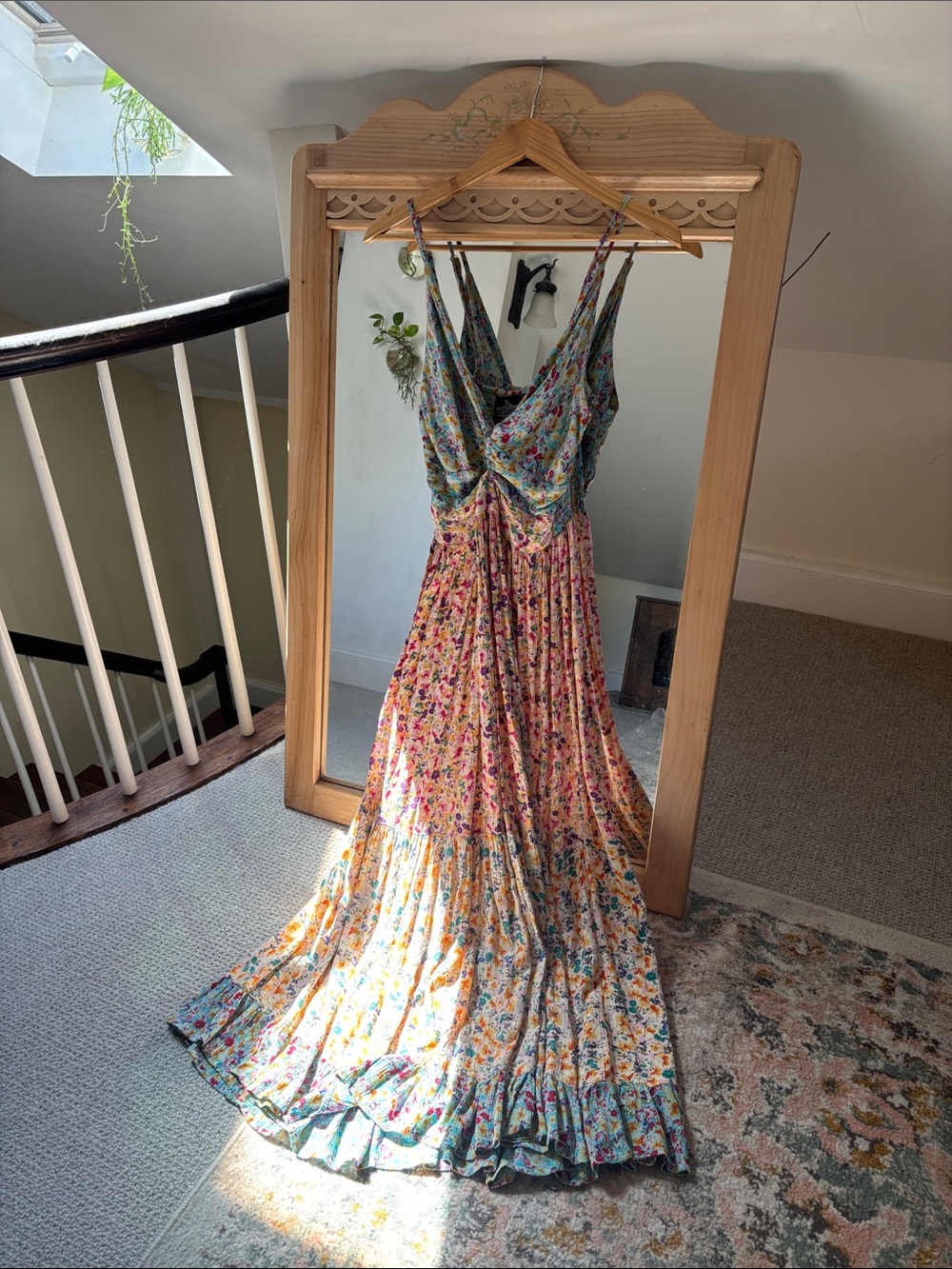 Angie Floral Tiered Maxi Dress in Green, Pink, Yellow, Blue